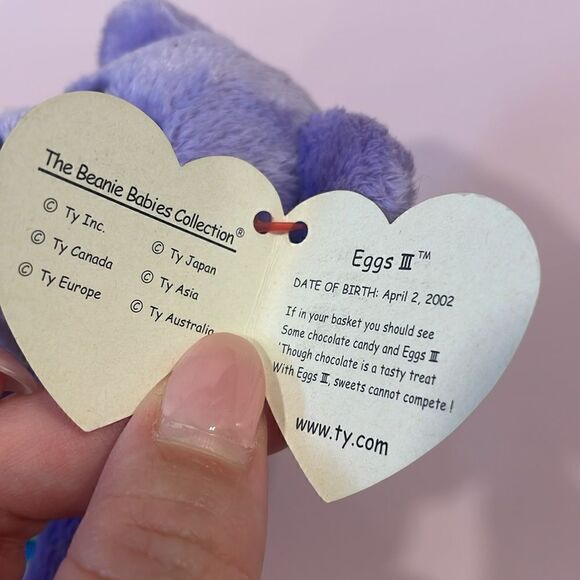 Ty 10 years Beanie Baby 2002 Eggs III The Bear Purple & Yellow Bear EUC NWT 9” - Picture 10 of 10